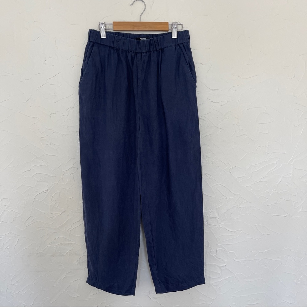 Quince 100% Linen Pull on Pants. Navy Blue. Size Small